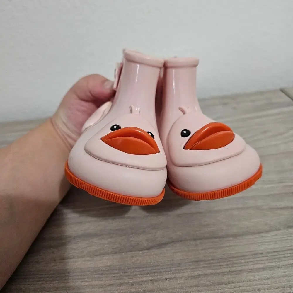 Mini Melissa Sugar Rain II Slip On Boot Pink Orange Duck Face Toddler USA 8
